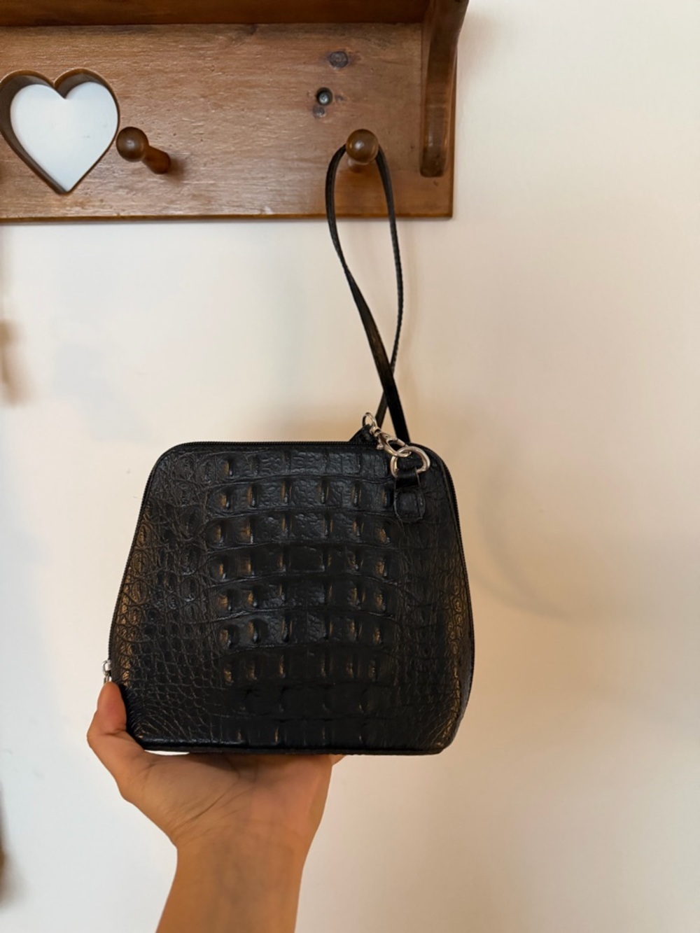 Black Croc-Embossed Shoulder Bag - Picture 2 of 4